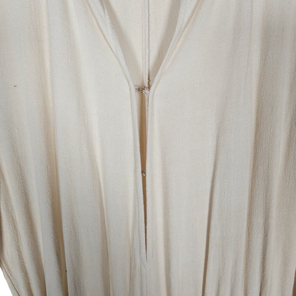 Indah Jumpsuit Small Cream Linen Blend Long Sleeves Neck Tie One Piece Outfit - Picture 5 of 15